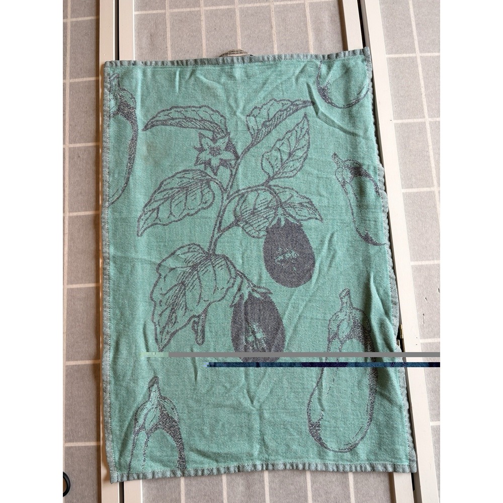 ⁠Sea Me At Home Turkish Cotton Eggplant Botanical Tea Towel Green Blue Jacquard